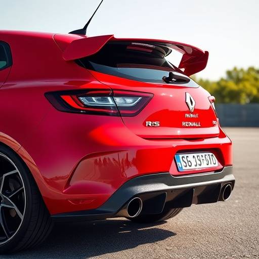 Renault Megane RS rojo, con alerón deportivo.